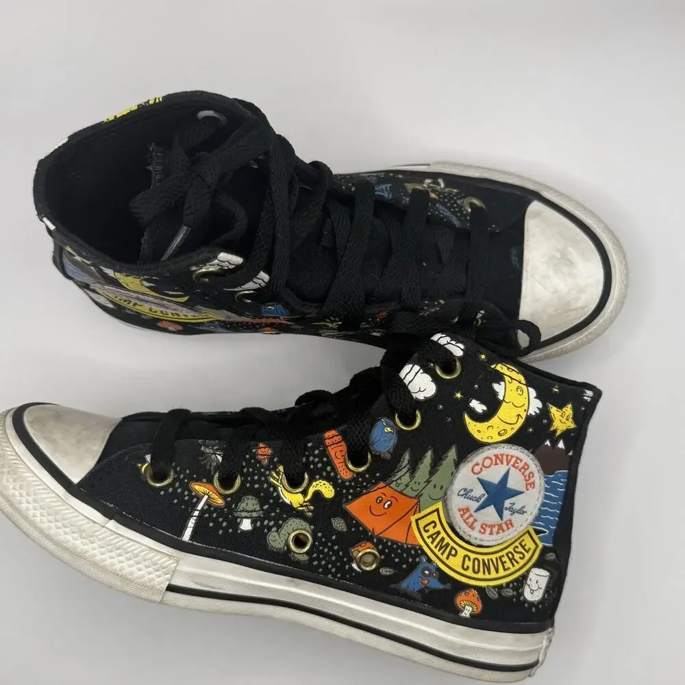 Camp Converse Kids Size 1.5 All Star Hi Tops Black Canvas Sneakers Lace Up Shoes